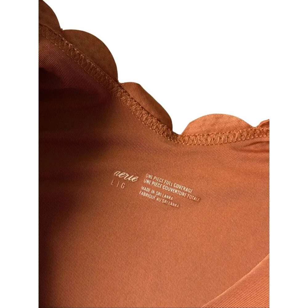 Aerie Swimsuit One Piece Waffle Scalloped‎ Brown Large